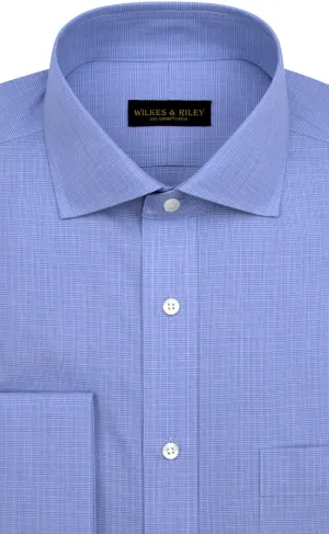 Tailored Fit Lt Blue Plaid English Spread Collar French Cuff Supima® cotton Non-Iron Broadcloth Dress Shirt
