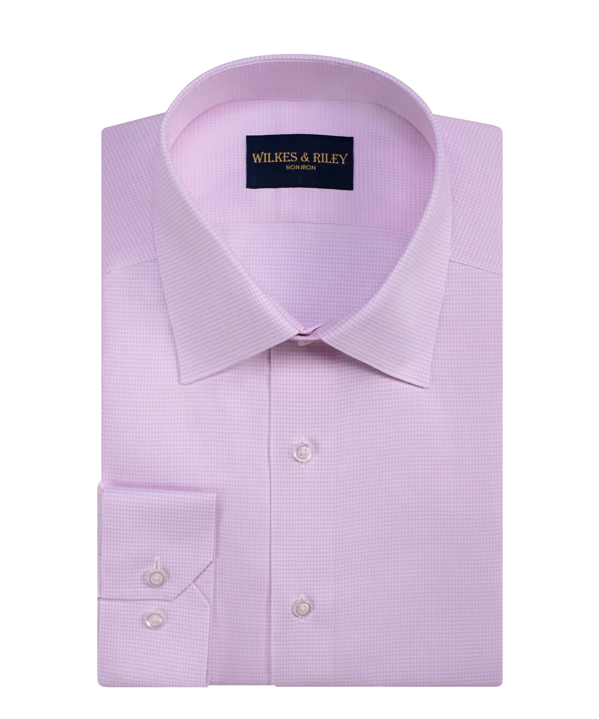 Tailored Fit Pink Houndstooth Spread Collar Non-Iron Twill Dress Shirt