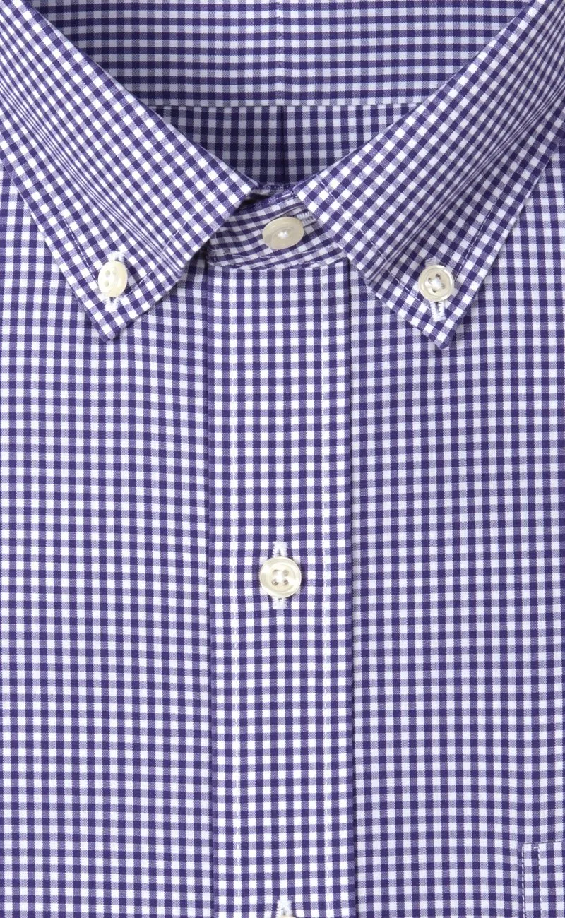 Tailored Fit Purple Gingham Button-Down Collar Supima® Cotton Non-Iron Broadcloth Sport Shirt (B/T)