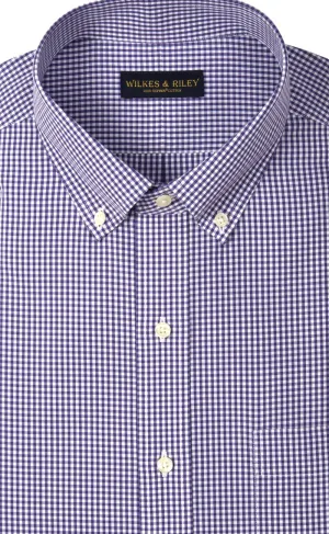 Tailored Fit Purple Gingham Button-Down Collar Supima® Cotton Non-Iron Broadcloth Sport Shirt (B/T)