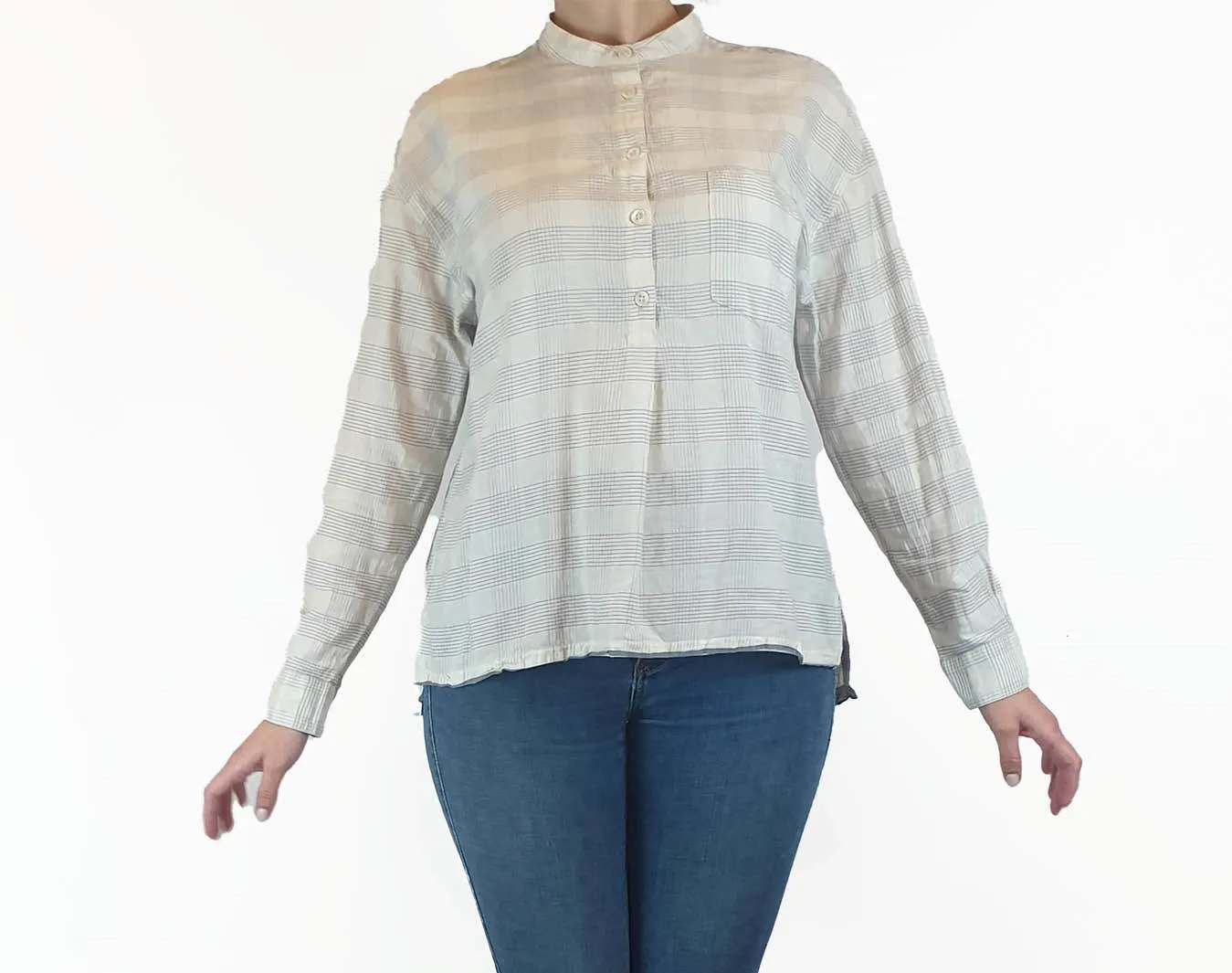 Toast white checked collarless shirt size S