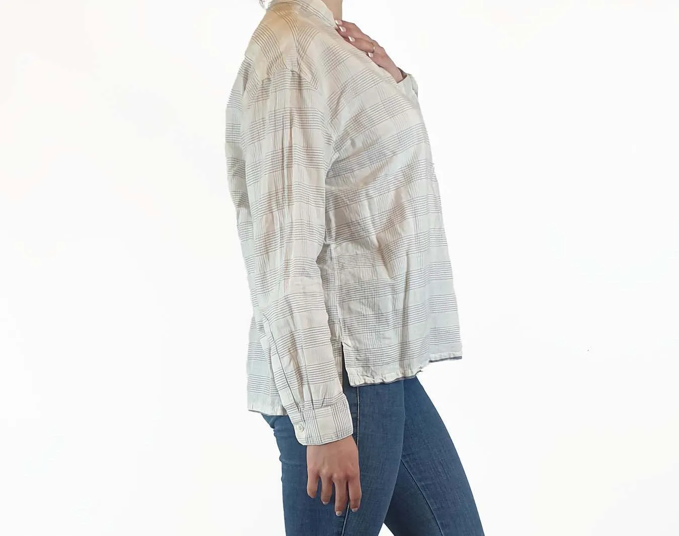 Toast white checked collarless shirt size S