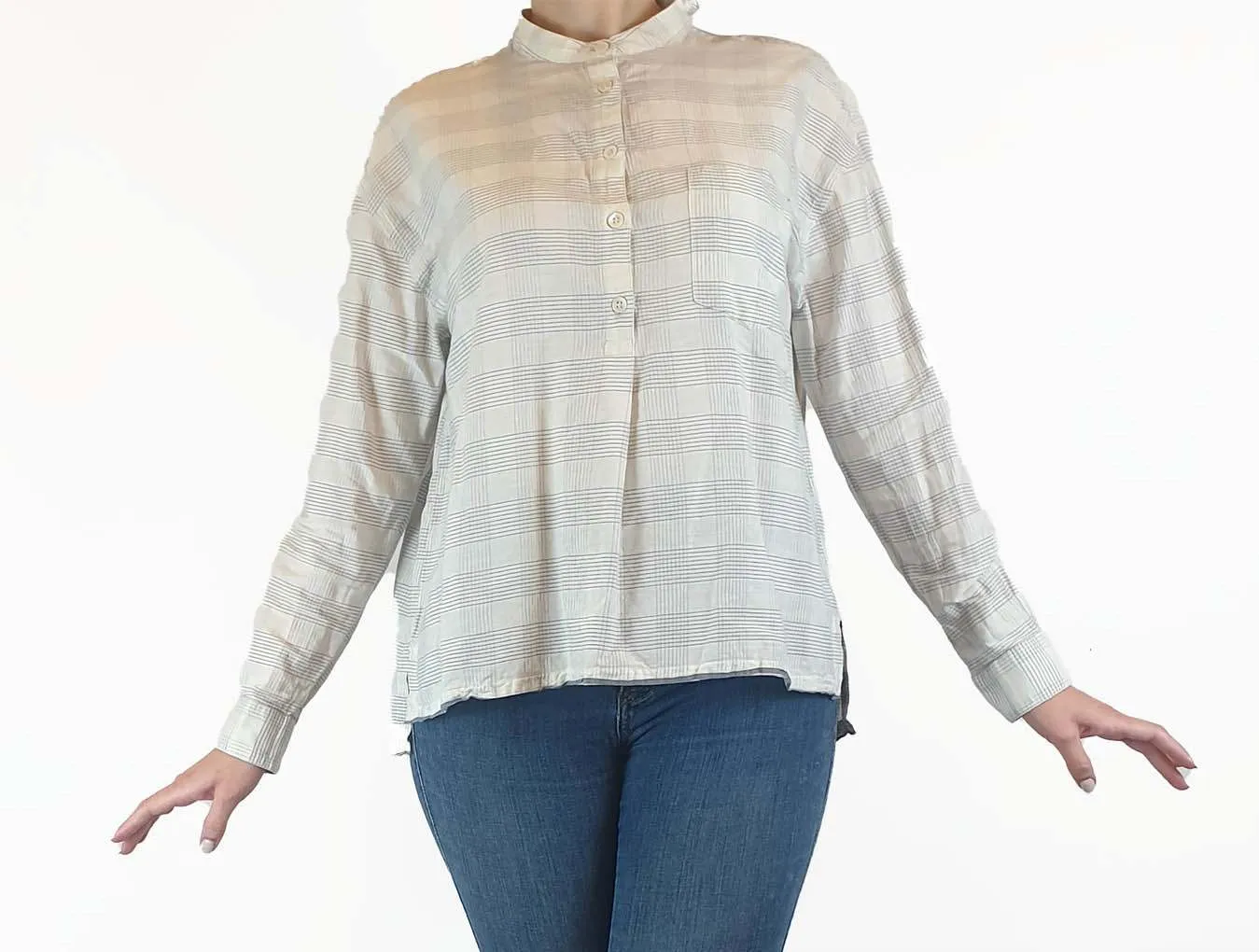 Toast white checked collarless shirt size S