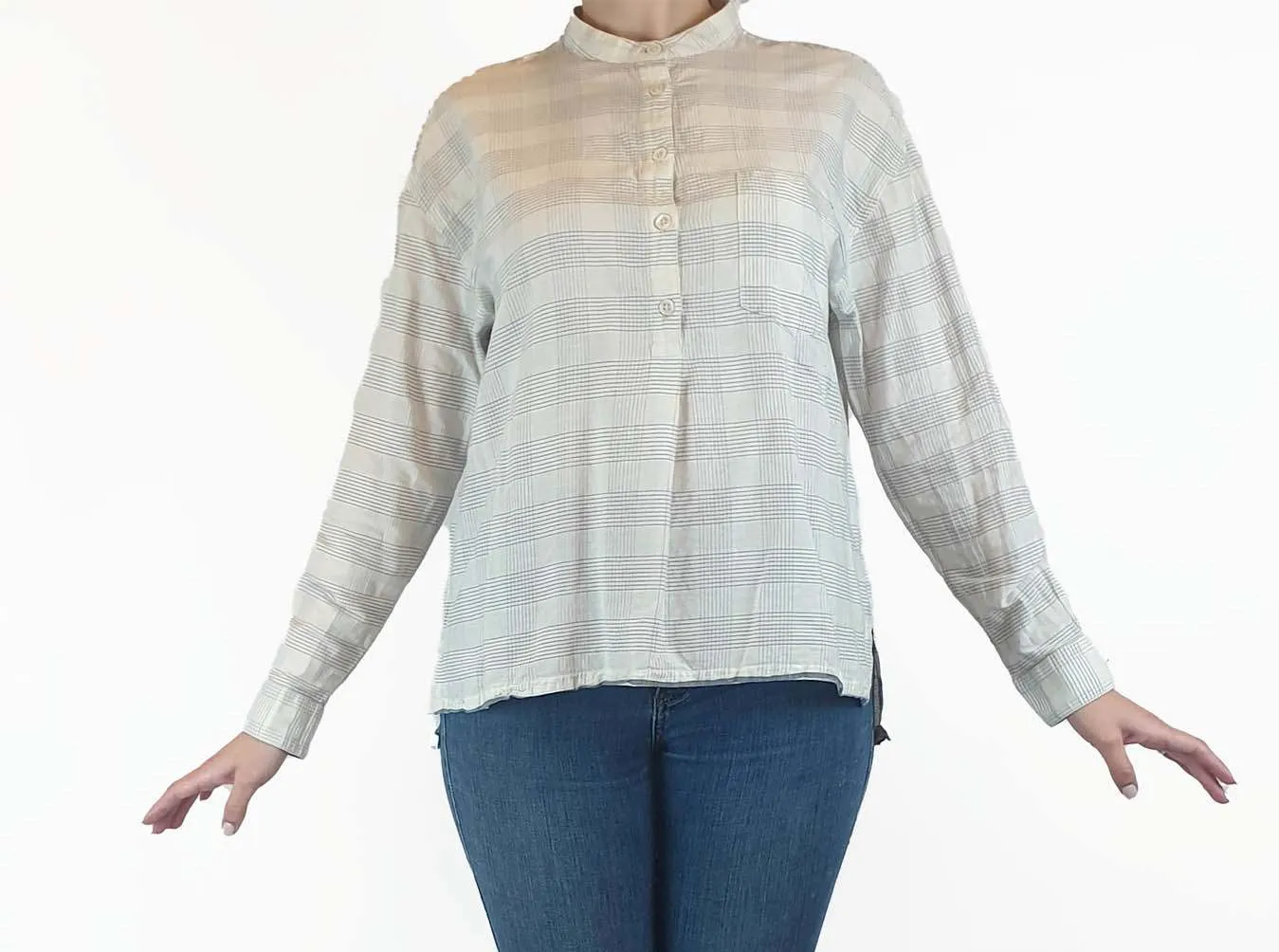 Toast white checked collarless shirt size S