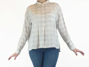 Toast white checked collarless shirt size S