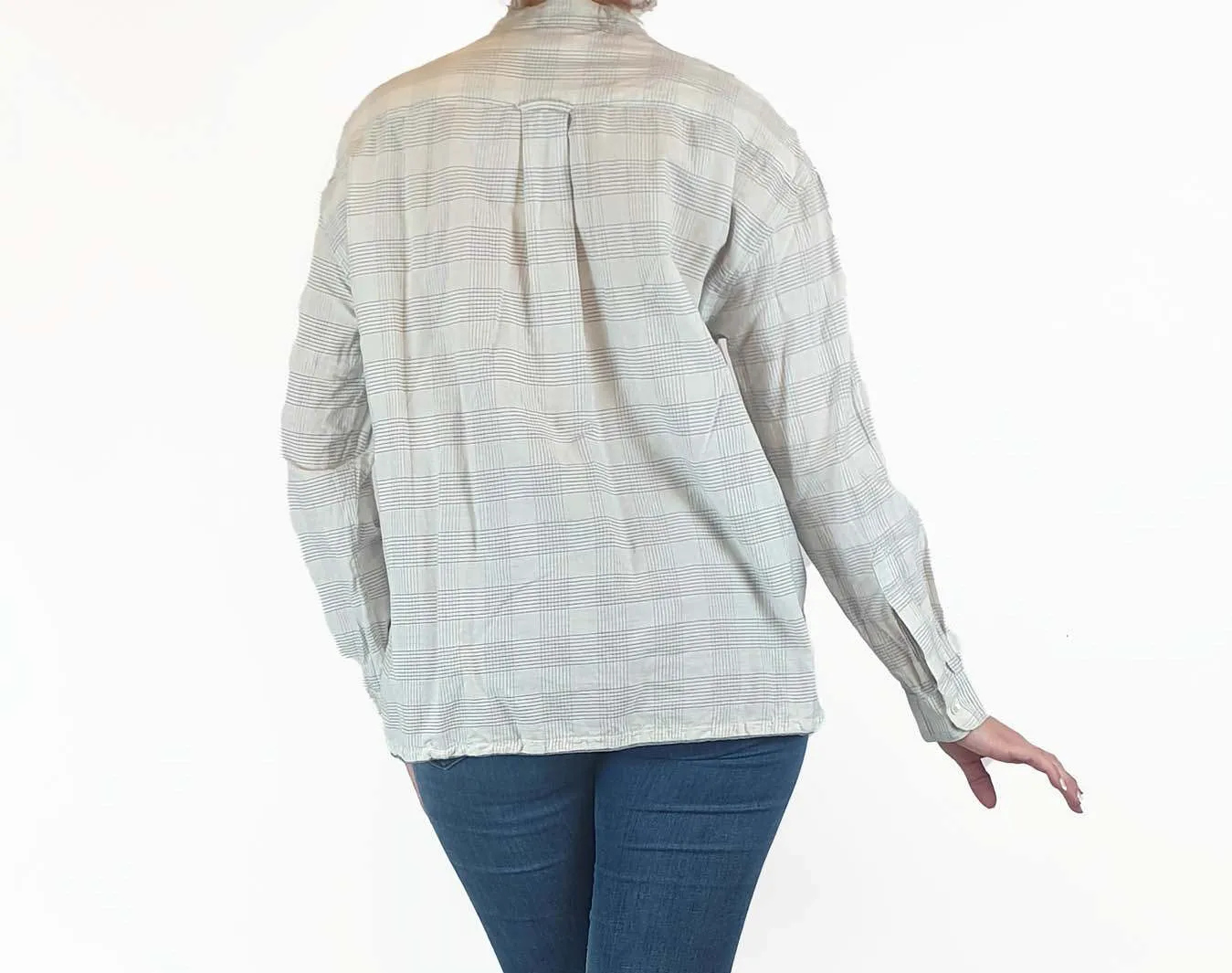 Toast white checked collarless shirt size S