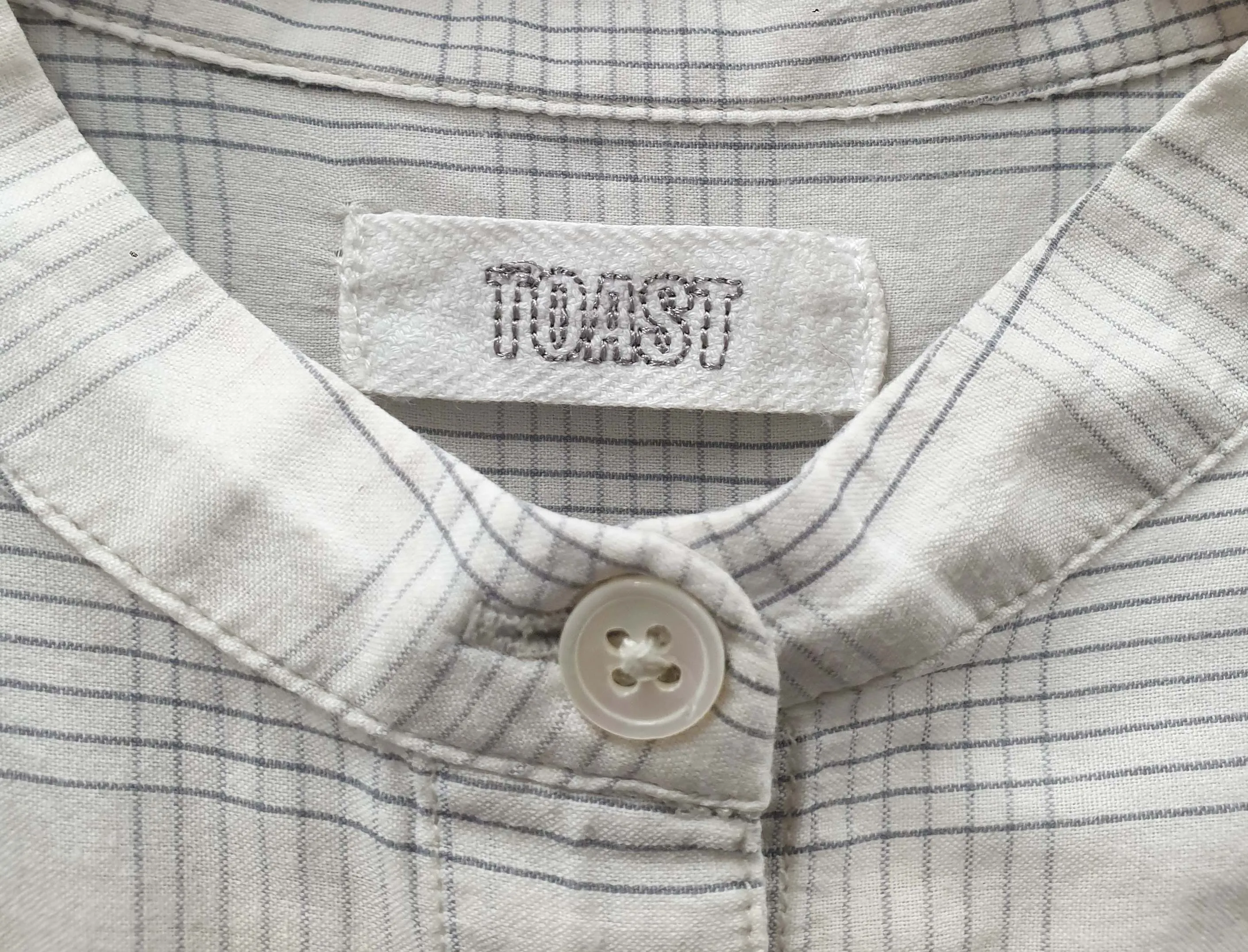 Toast white checked collarless shirt size S