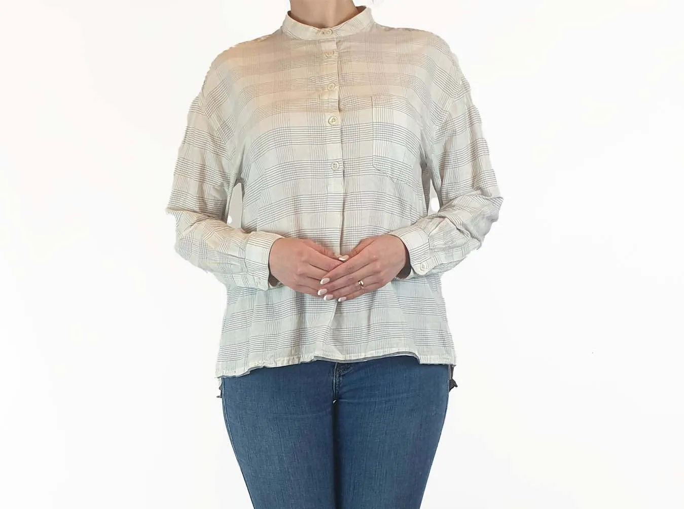 Toast white checked collarless shirt size S