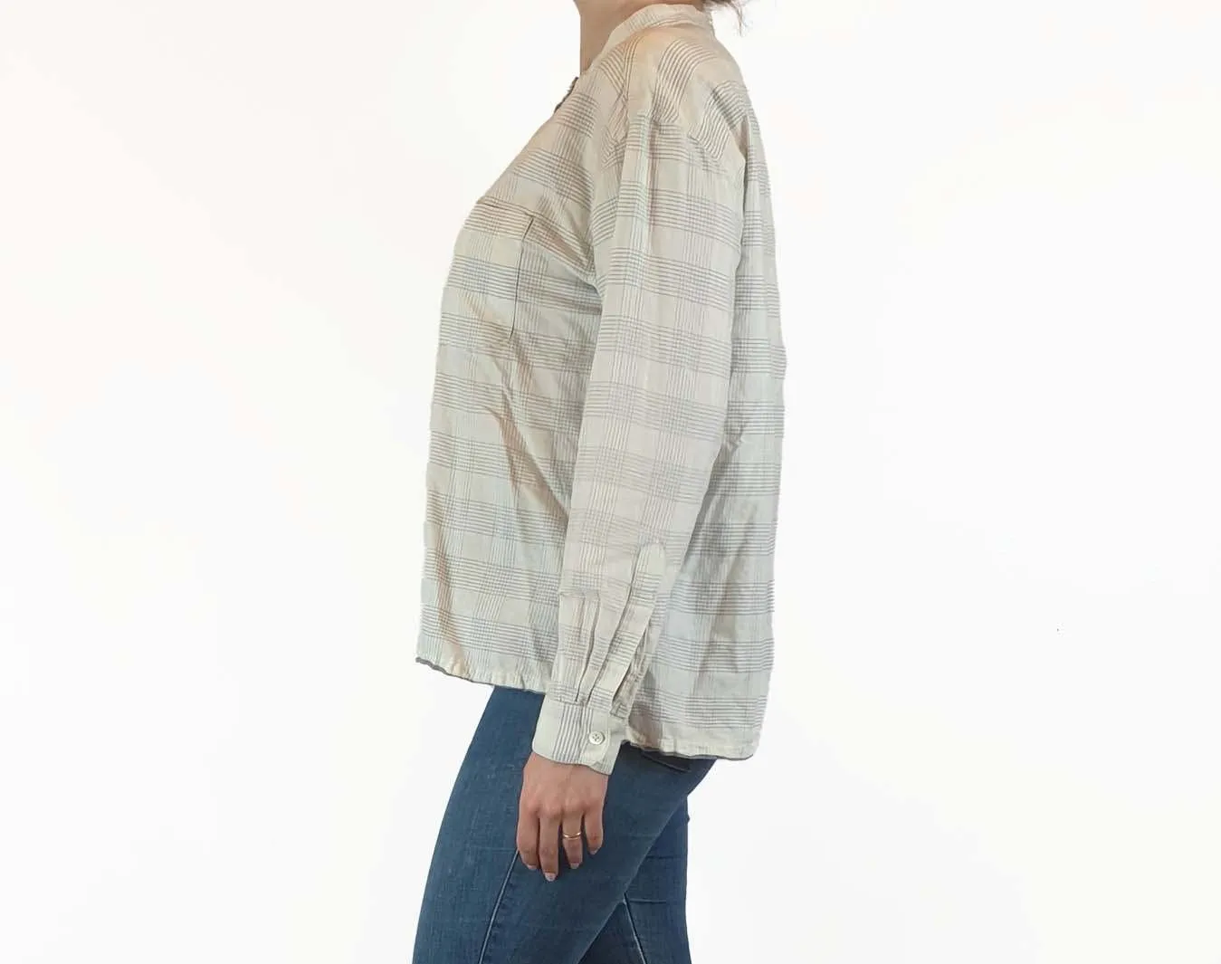 Toast white checked collarless shirt size S