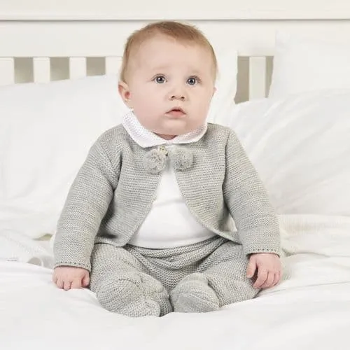 Traditional knitted baby outfit - Baby pram set in Silver Grey