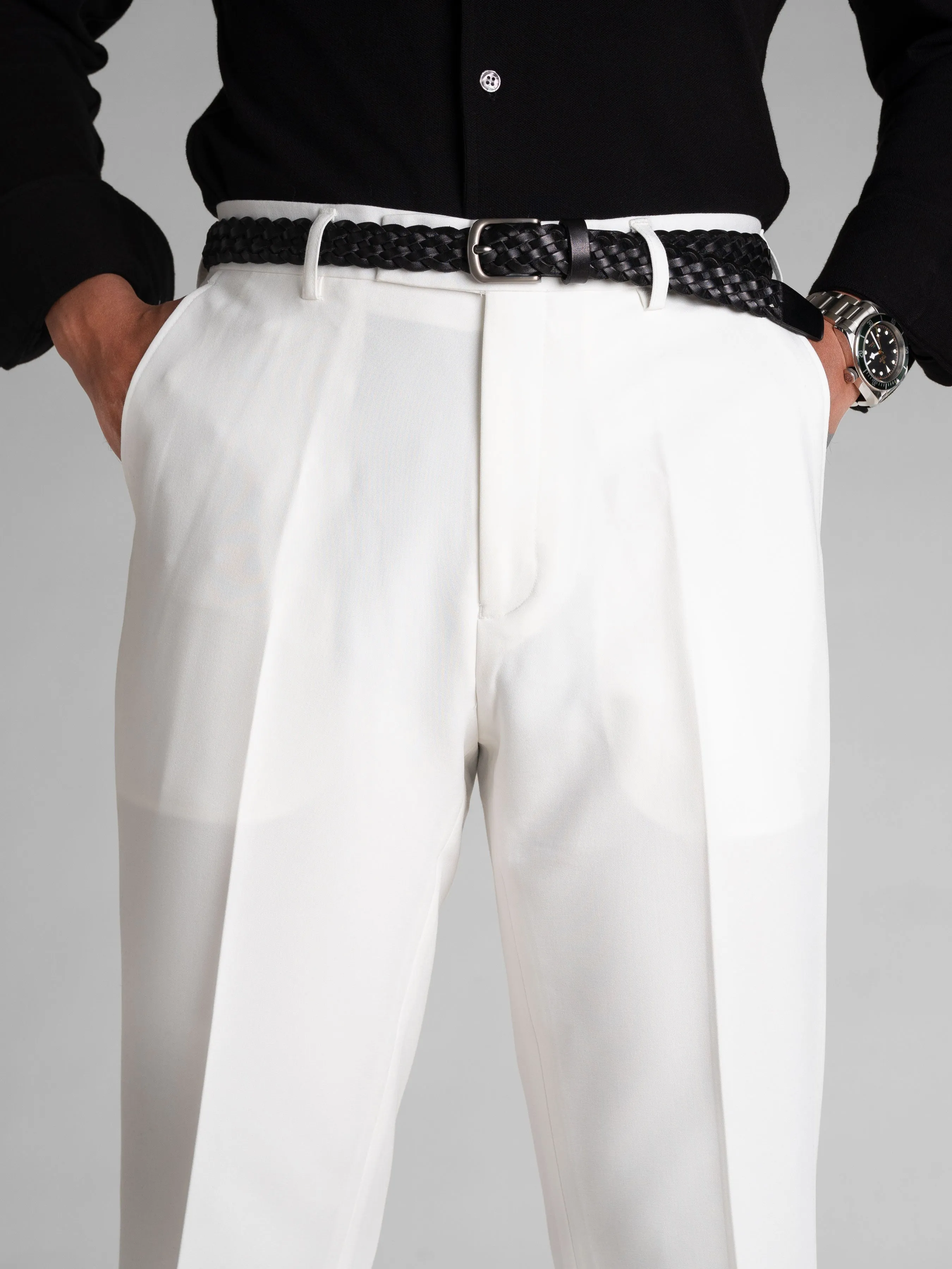 Trousers With Belt Loop - Pure White (Slim Straight)