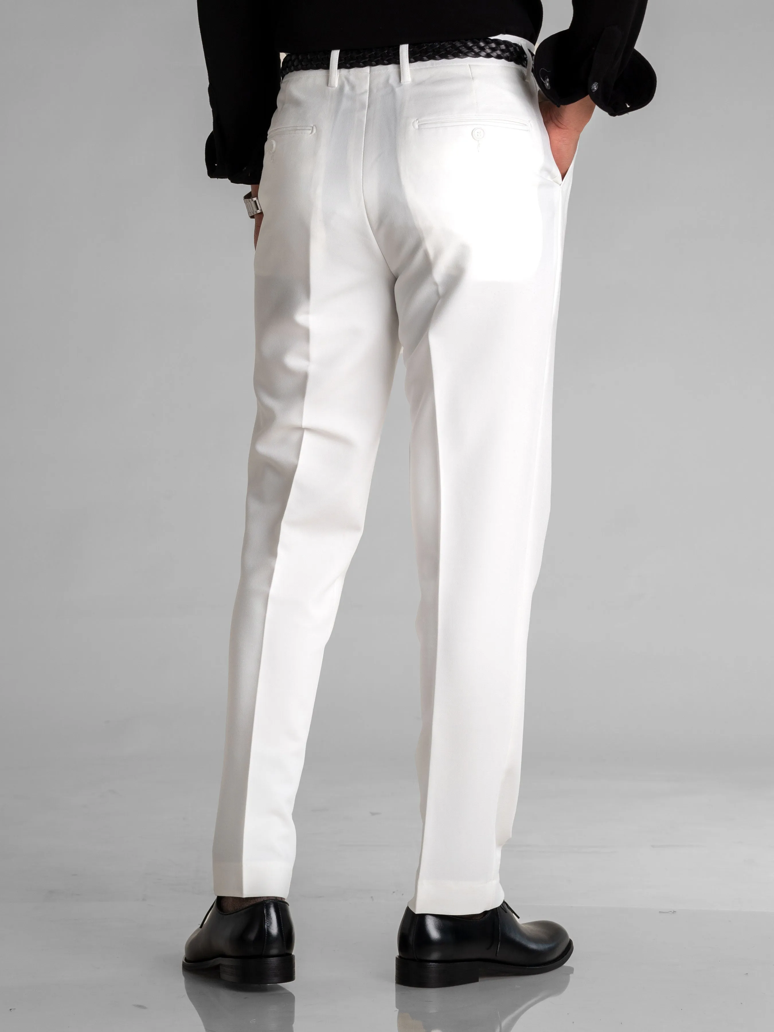 Trousers With Belt Loop - Pure White (Slim Straight)