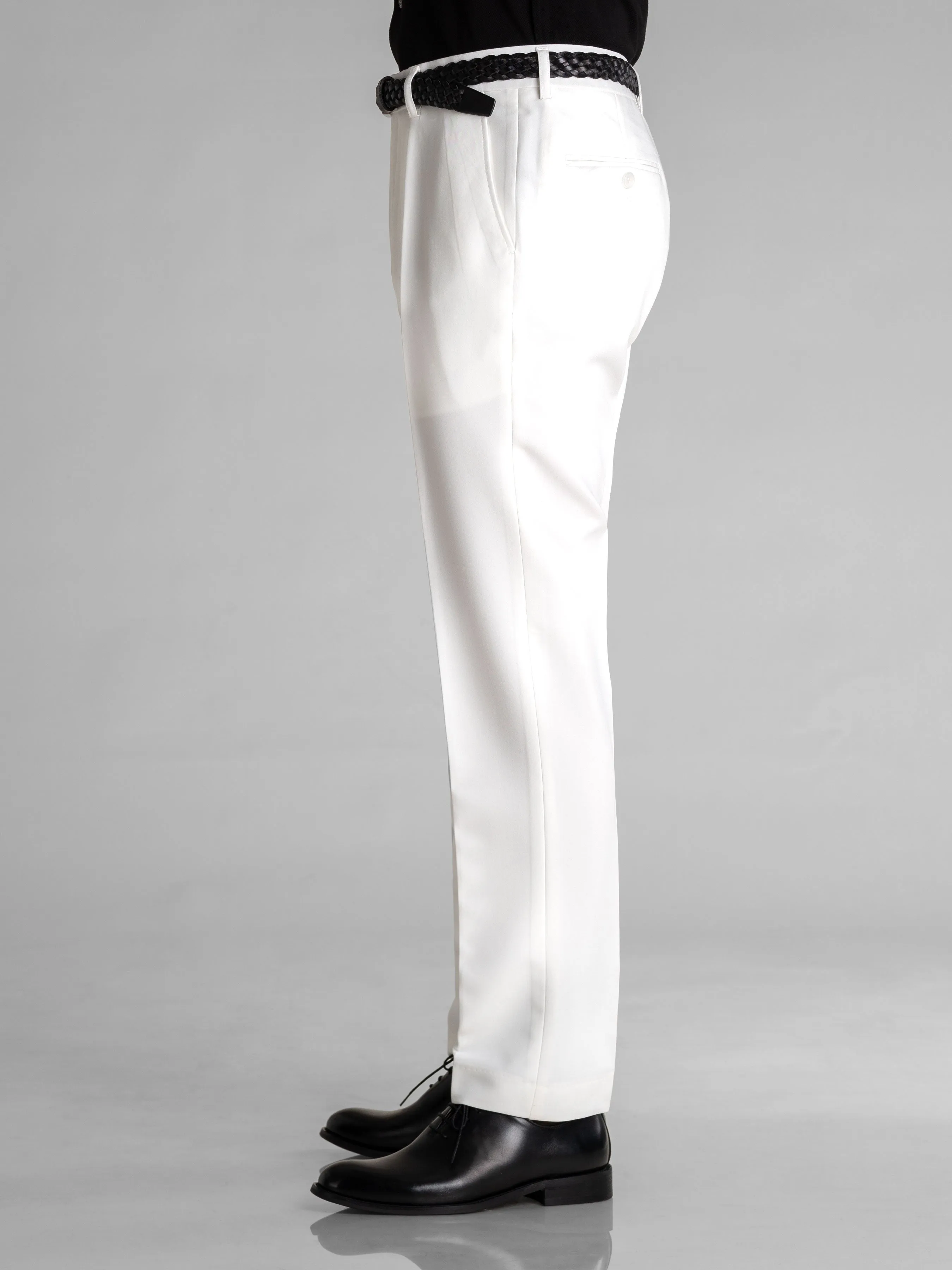 Trousers With Belt Loop - Pure White (Slim Straight)