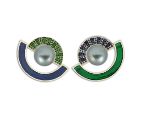 Twist Reflection Blue Sapphire Tsavorite Enamel Double Jacket Earrings