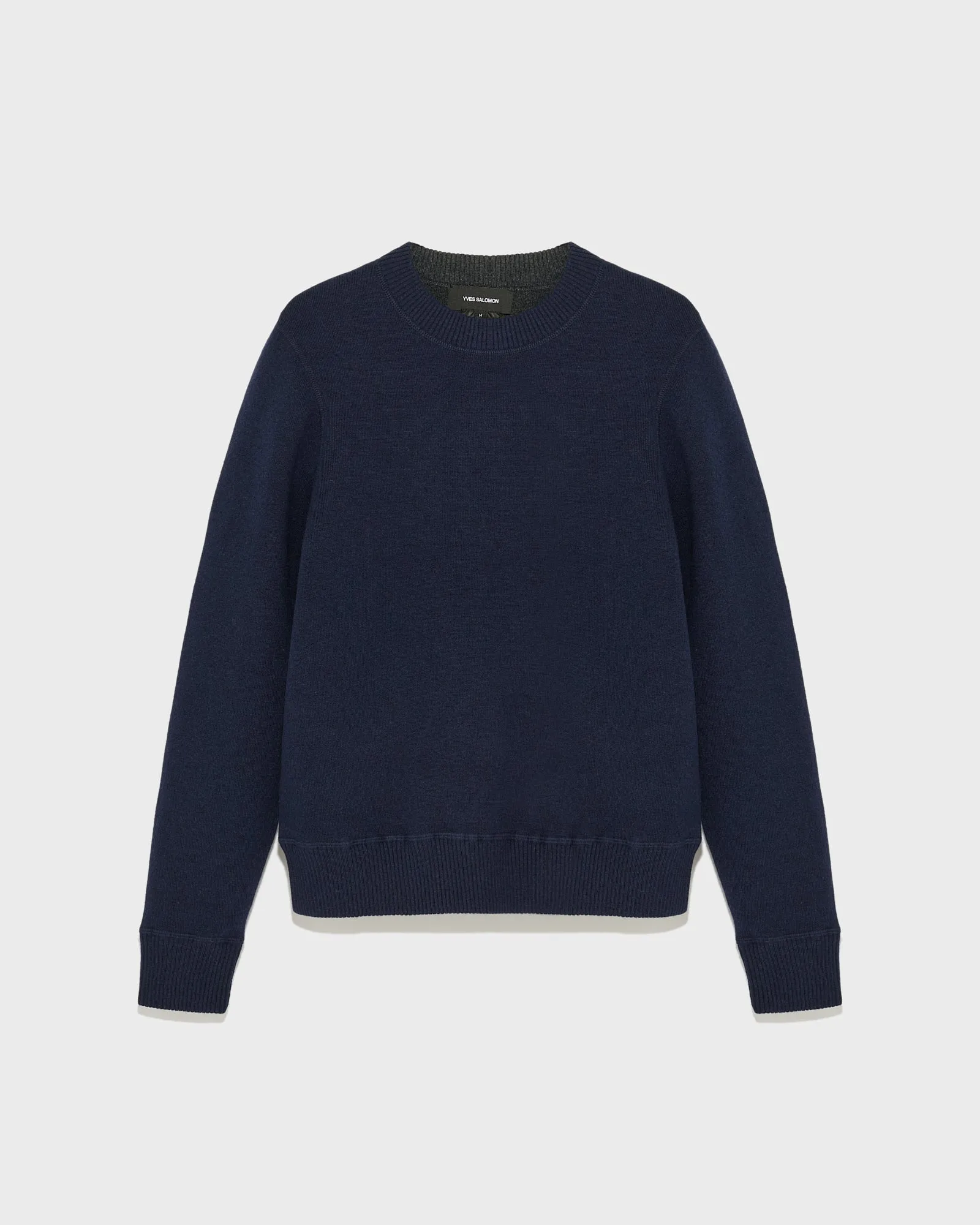 Two-tone reversible crew neck jumper in wool-cashmere knit