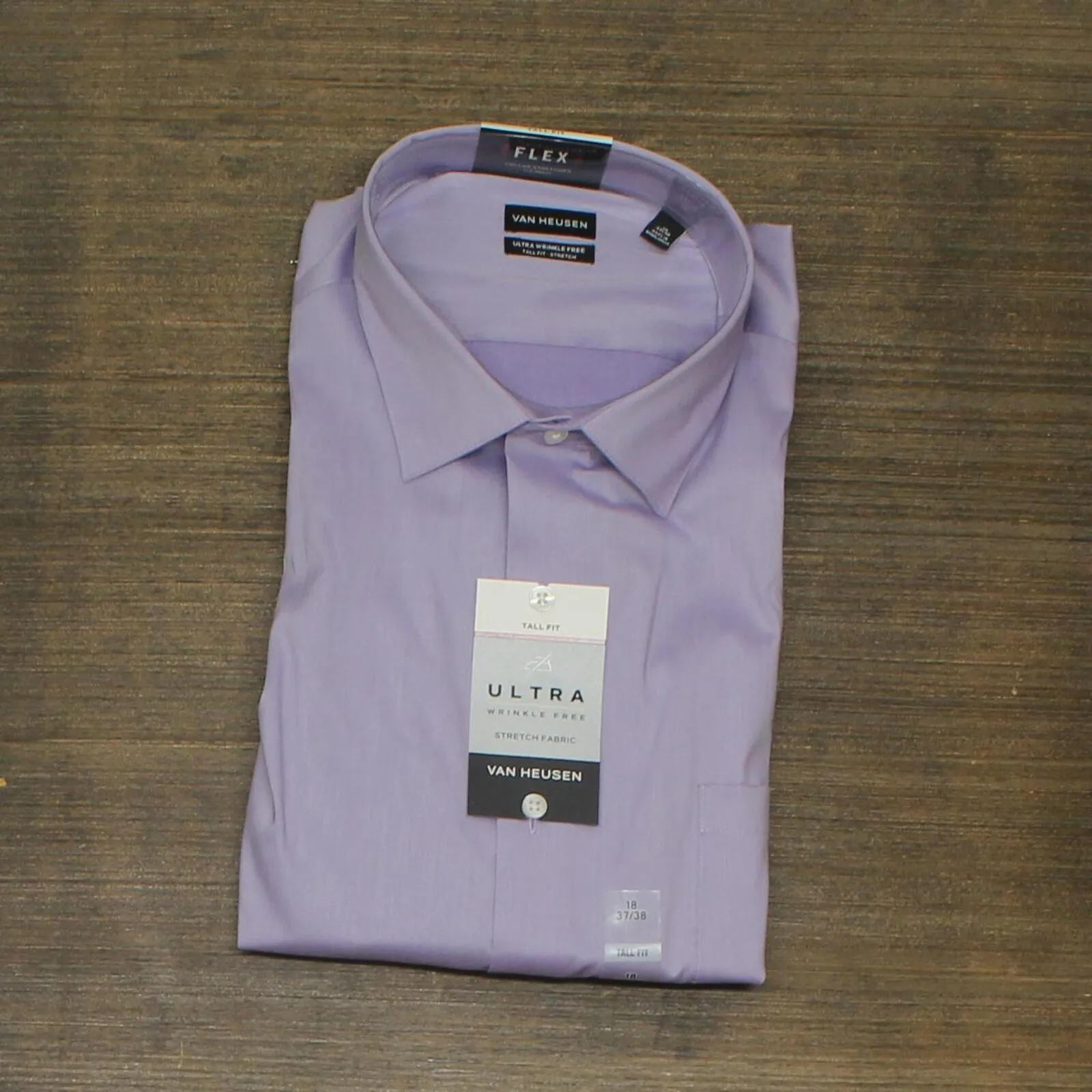 Van Heusen Men's Tall Fit Dress Shirt Ultra Wrinkle Lavender18 37-38
