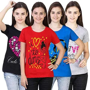 VEERAA CLOTHING Womens Regular Fit Half Sleeve Red,Black,Grey,Royal Blue T Shirt Pack of 4