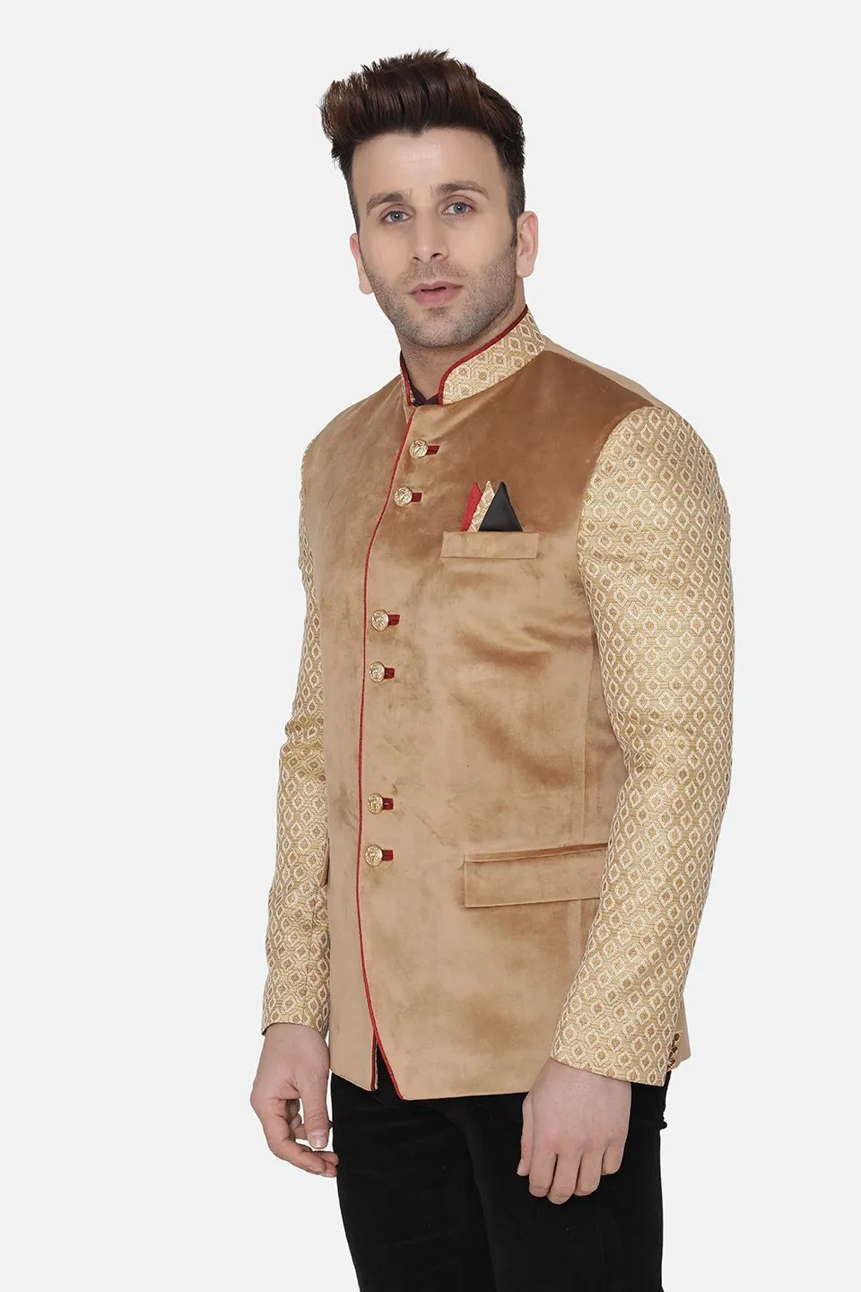 Velvet Gold Bandhgala Blazer