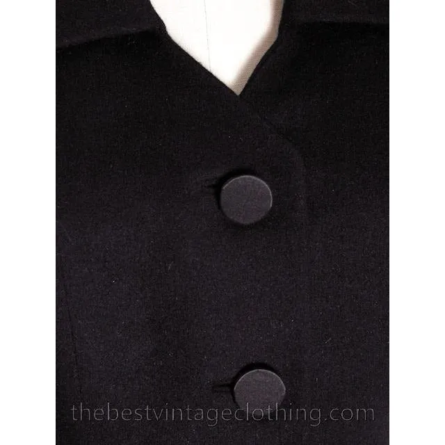 Vintage 1950s Womens Blazer Jacket Black Wool  Manor-Bourne M  I.Magnin