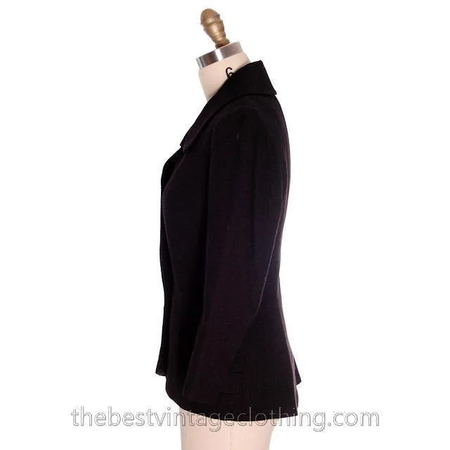 Vintage 1950s Womens Blazer Jacket Black Wool  Manor-Bourne M  I.Magnin