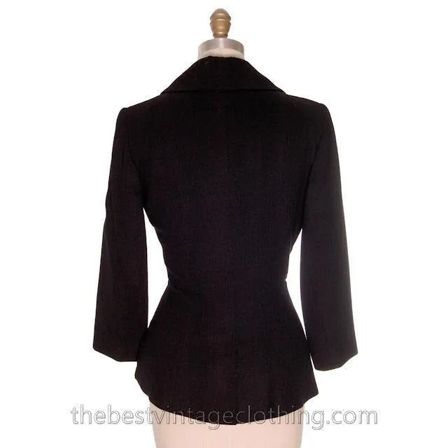 Vintage 1950s Womens Blazer Jacket Black Wool  Manor-Bourne M  I.Magnin