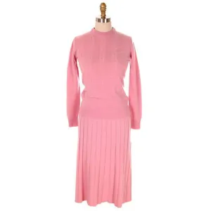 Vintage Womens Pink Cashmere Sweater Suit 1950s