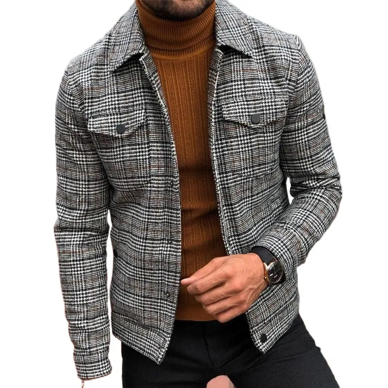 West Louis™ Slim Plaid Turn-down Collar Single Breasted Jacket