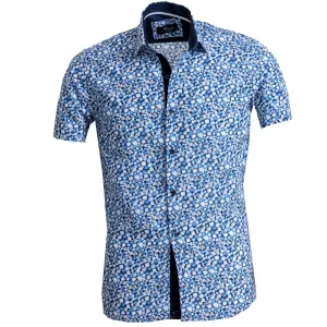 White Blue Circles Mens Short Sleeve Button up Shirts - Tailored Slim Fit Cotton Dress Shirts