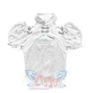 White Lace Chinese Style Bubble Sleeves Stand Collar Shirt