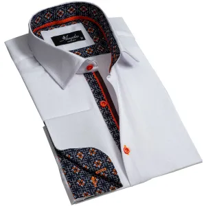 White Mens Slim Fit Designer French Cuff Shirt - Tailored Cotton Shirts For Work And Casual