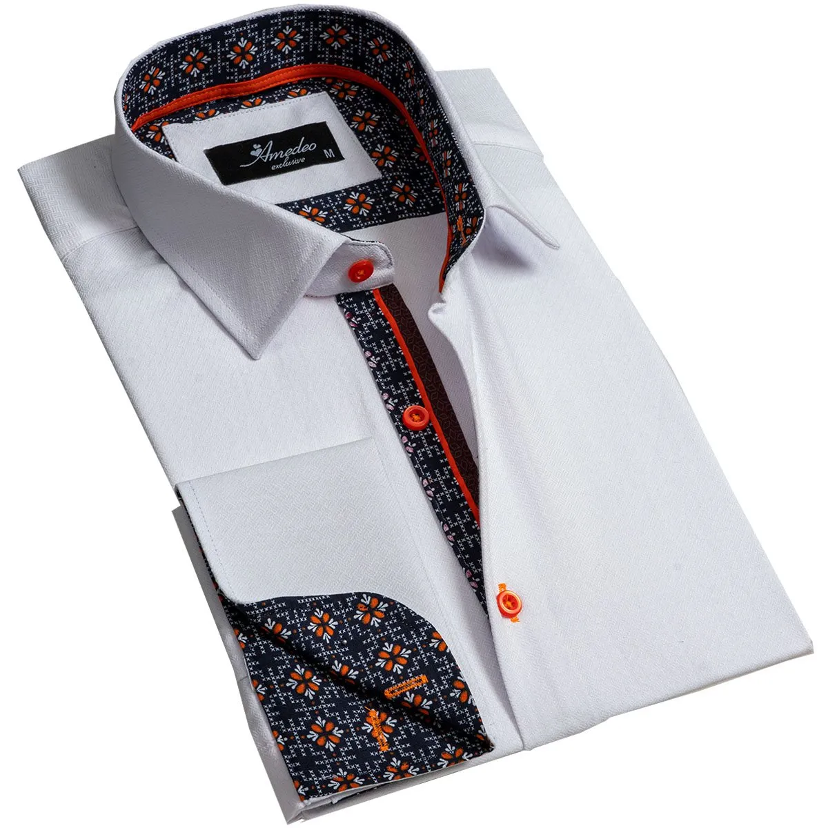 White Mens Slim Fit Designer French Cuff Shirt - Tailored Cotton Shirts For Work And Casual