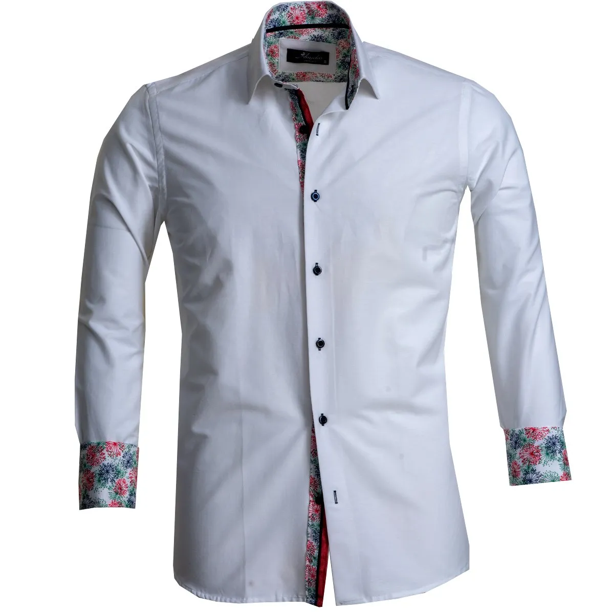 White Mens Slim Fit Designer French Cuff Shirt - Tailored Cotton Shirts For Work And Casual