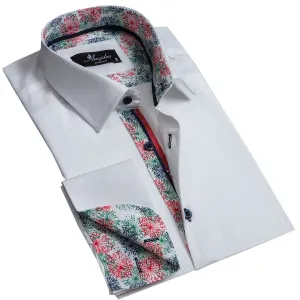 White Mens Slim Fit Designer French Cuff Shirt - Tailored Cotton Shirts For Work And Casual