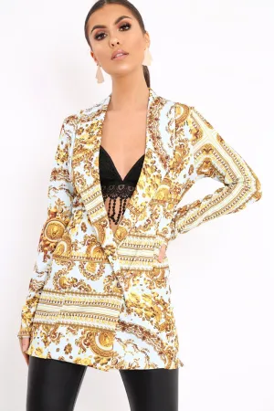 White Scarf Print Two Button Blazer - Hilary