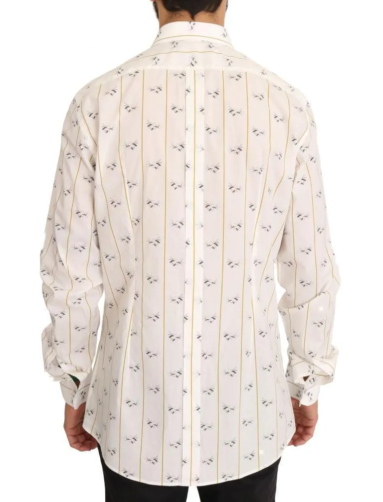 White Yellow Bee Print Cotton Shirt