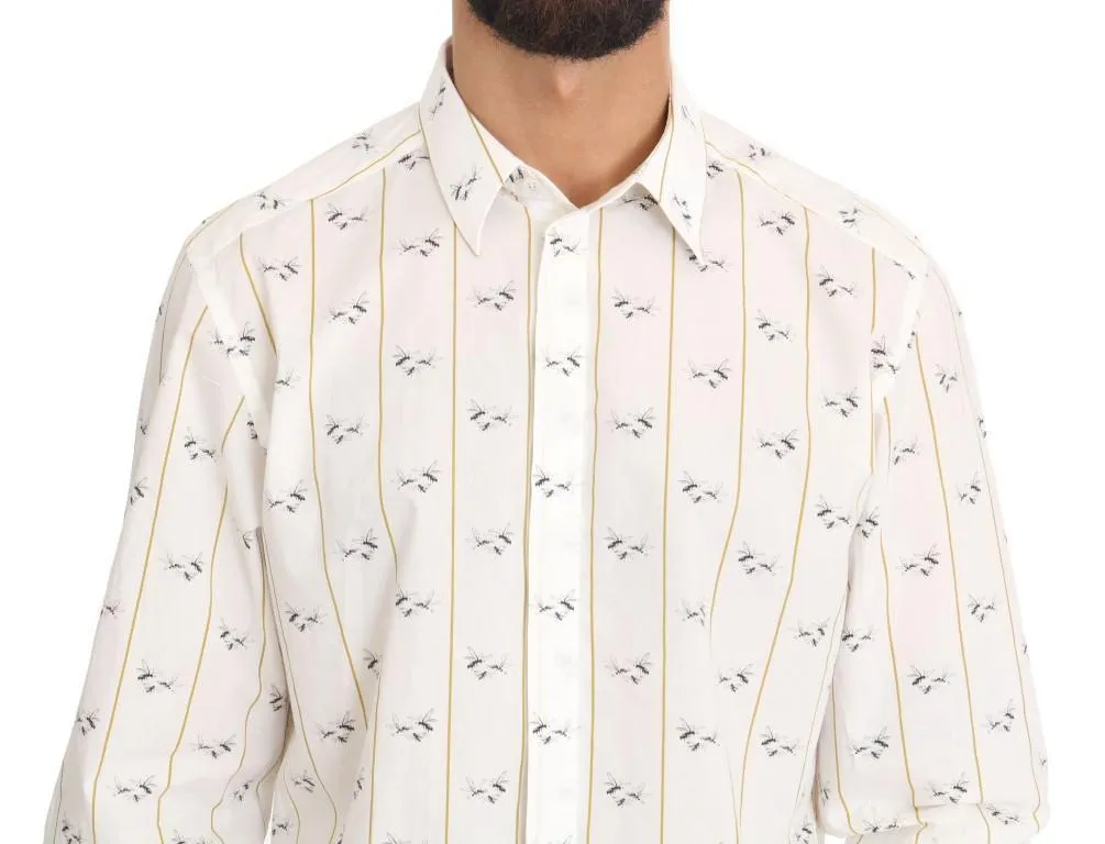 White Yellow Bee Print Cotton Shirt