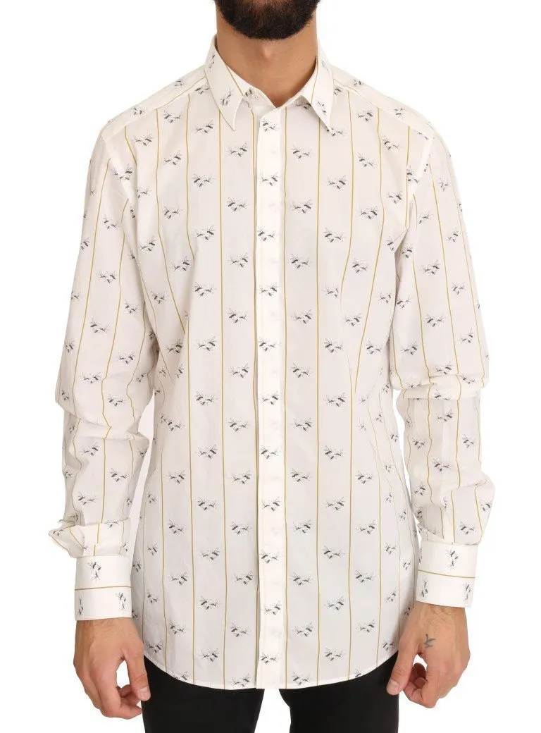 White Yellow Bee Print Cotton Shirt