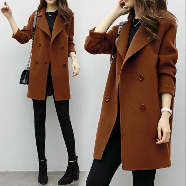 Winter women wool blend ladies long coat female jacket plus size collarcoats Outwear jackets Double-breasted elegant overcoat