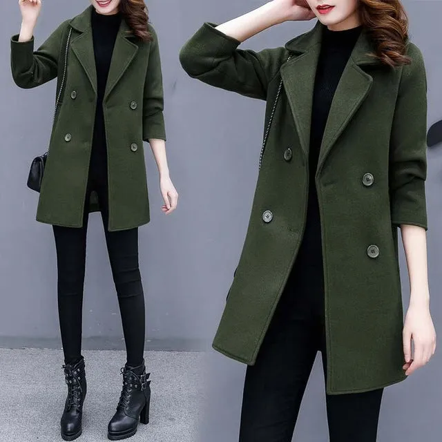 Winter women wool blend ladies long coat female jacket plus size collarcoats Outwear jackets Double-breasted elegant overcoat