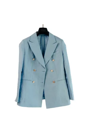 Women - Yacht Sea Blue Double Breasted Linen Jacket