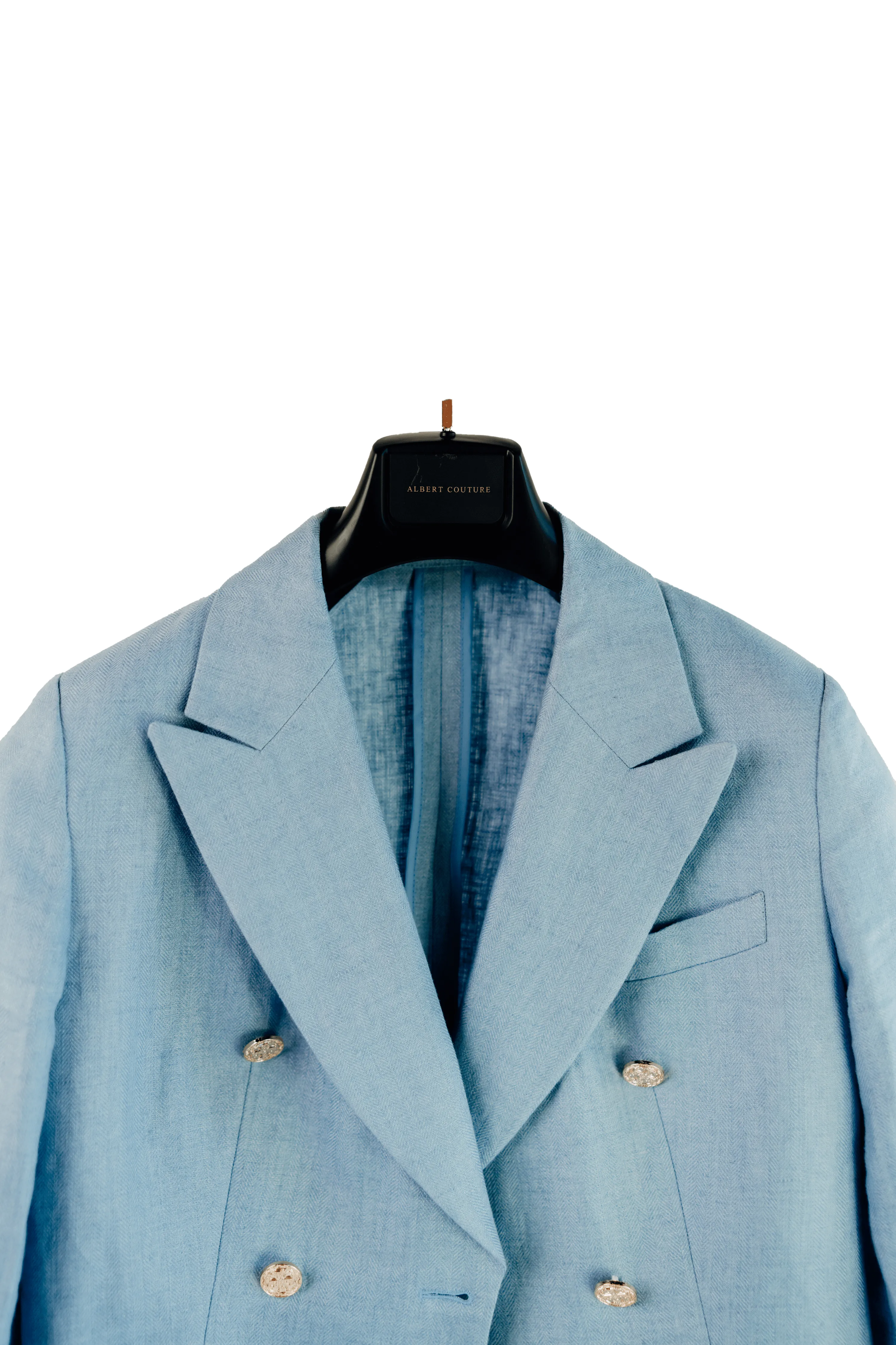 Women - Yacht Sea Blue Double Breasted Linen Jacket
