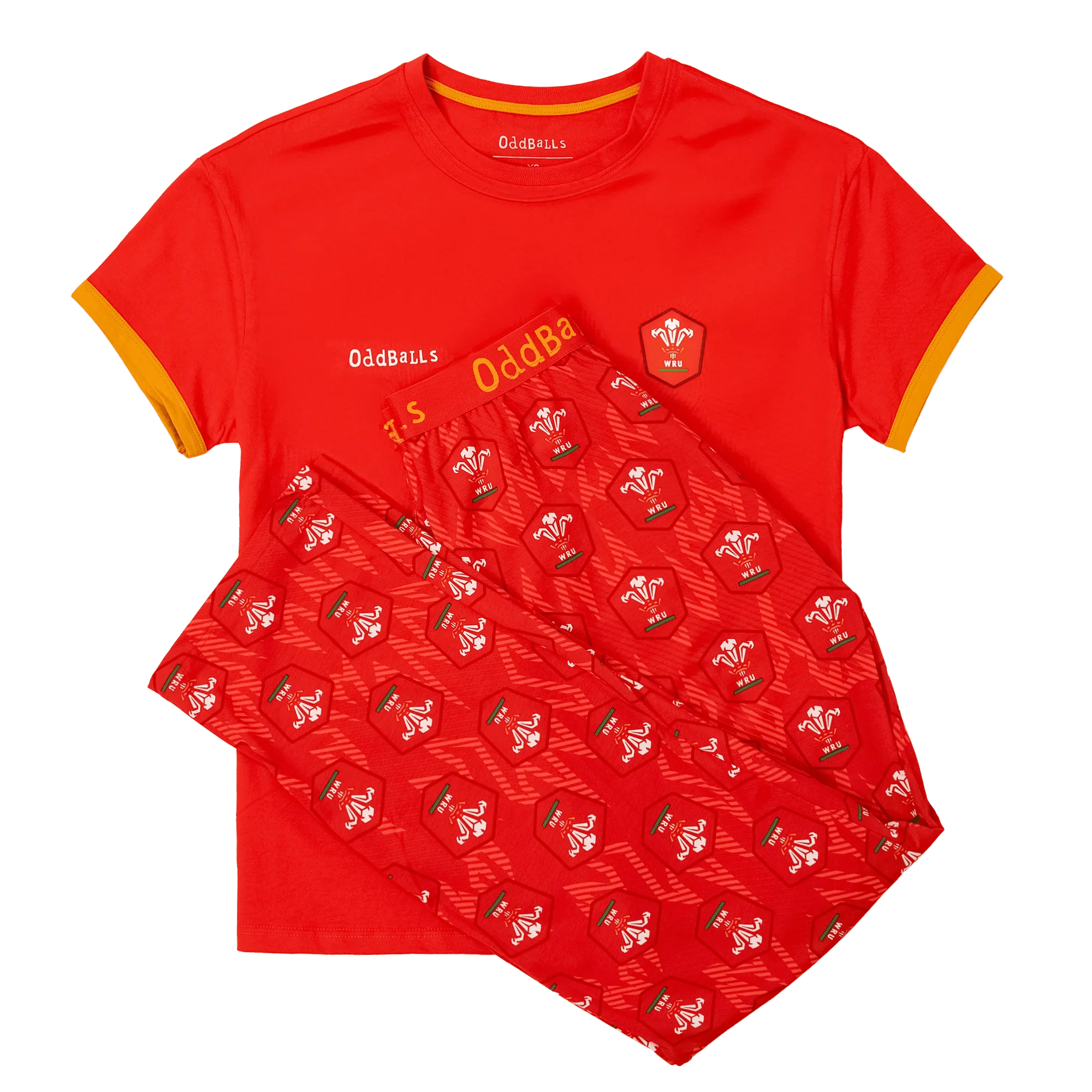 Womens Long Pyjamas - Welsh Rugby Union Flames- Trousers & T-Shirt