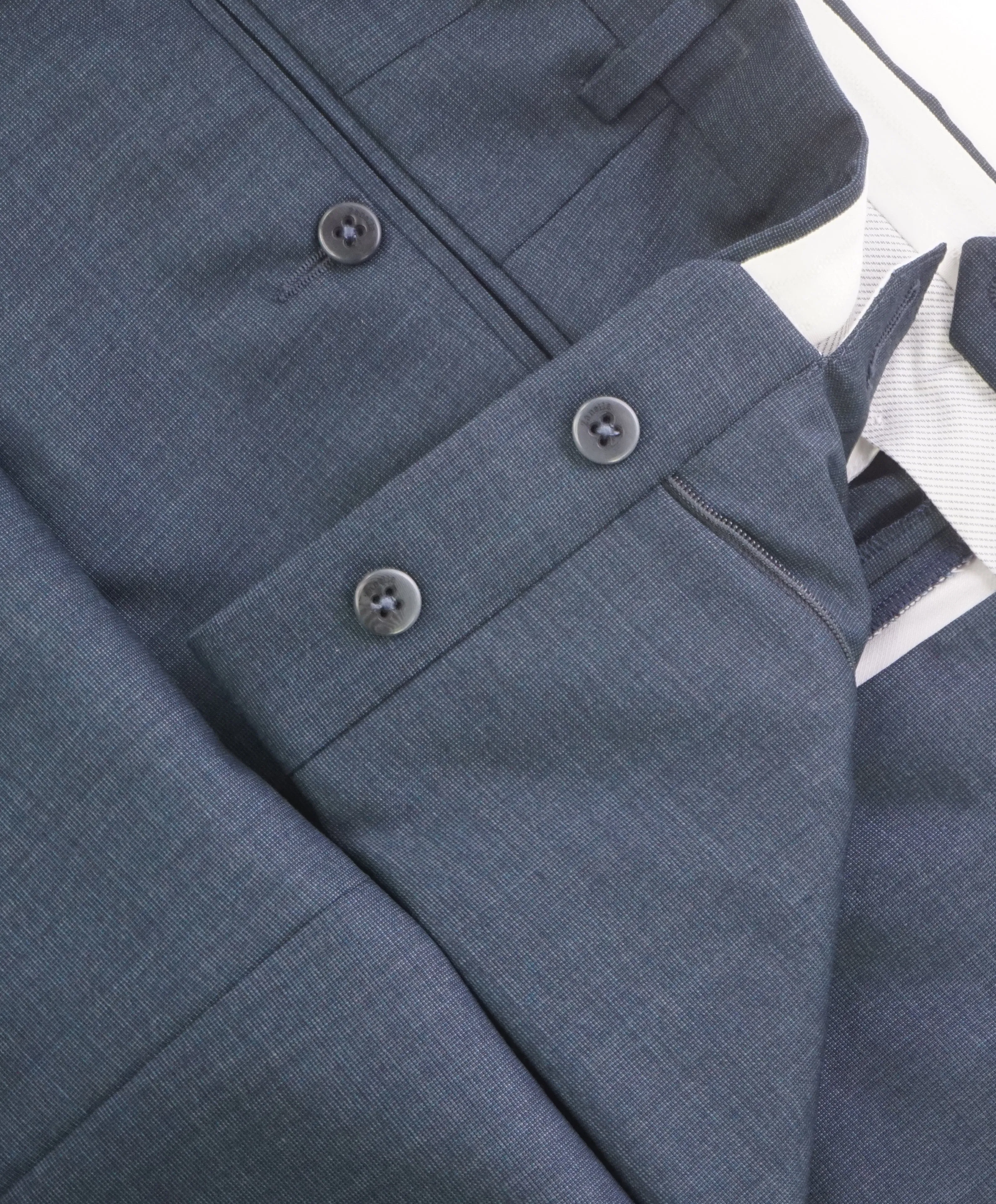 ZANELLA - Blue Green Micro Check “Devon” Flat Front Dress Pants - 38W